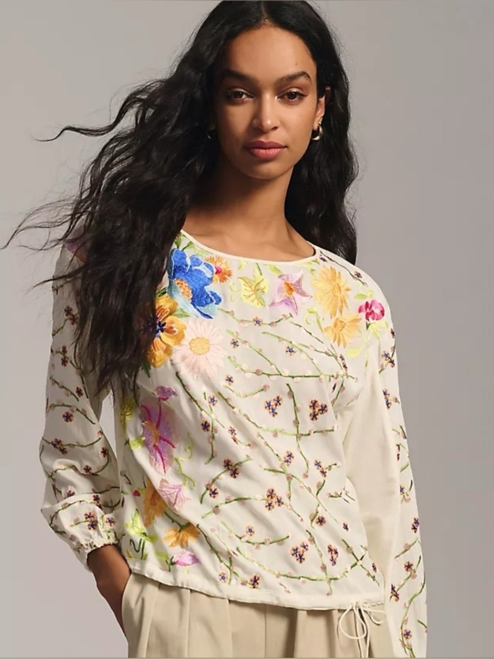 TINY Embroidered Floral Blouse – Size Small